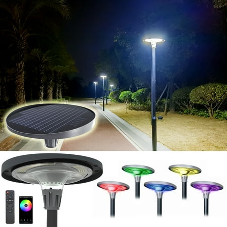 

Solar Powered RGB LED UFO Round APP Control Post Light and Pole 15W