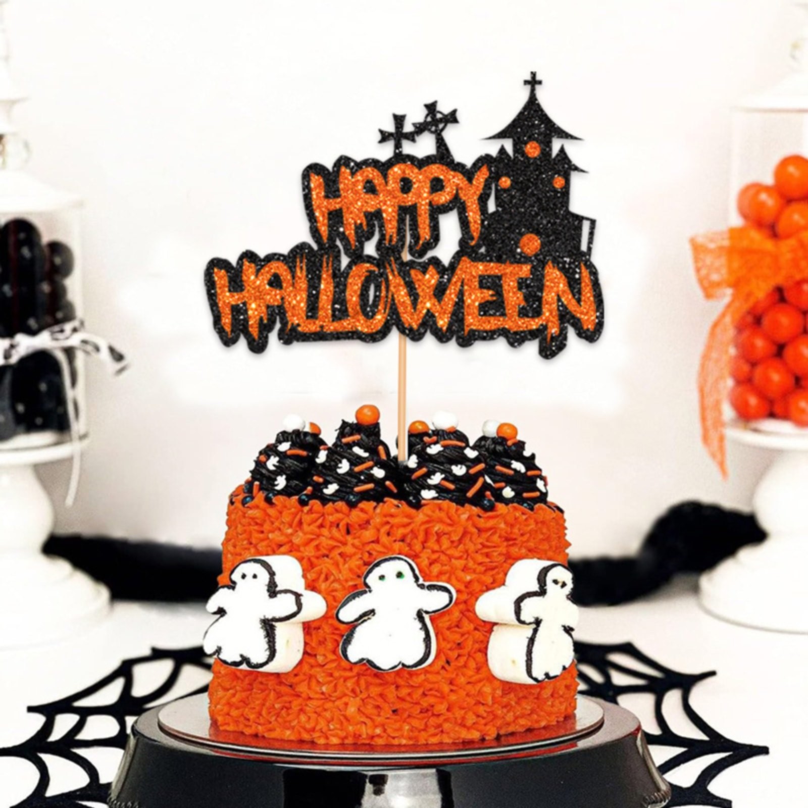 Kit Décoration Halloween FOSDICK – Banderole, Tourbillons Suspendus, Cake Toppers (citrouille, Chauve-souris, Araignée) – Pour Intérieur Et Extérieur - 2