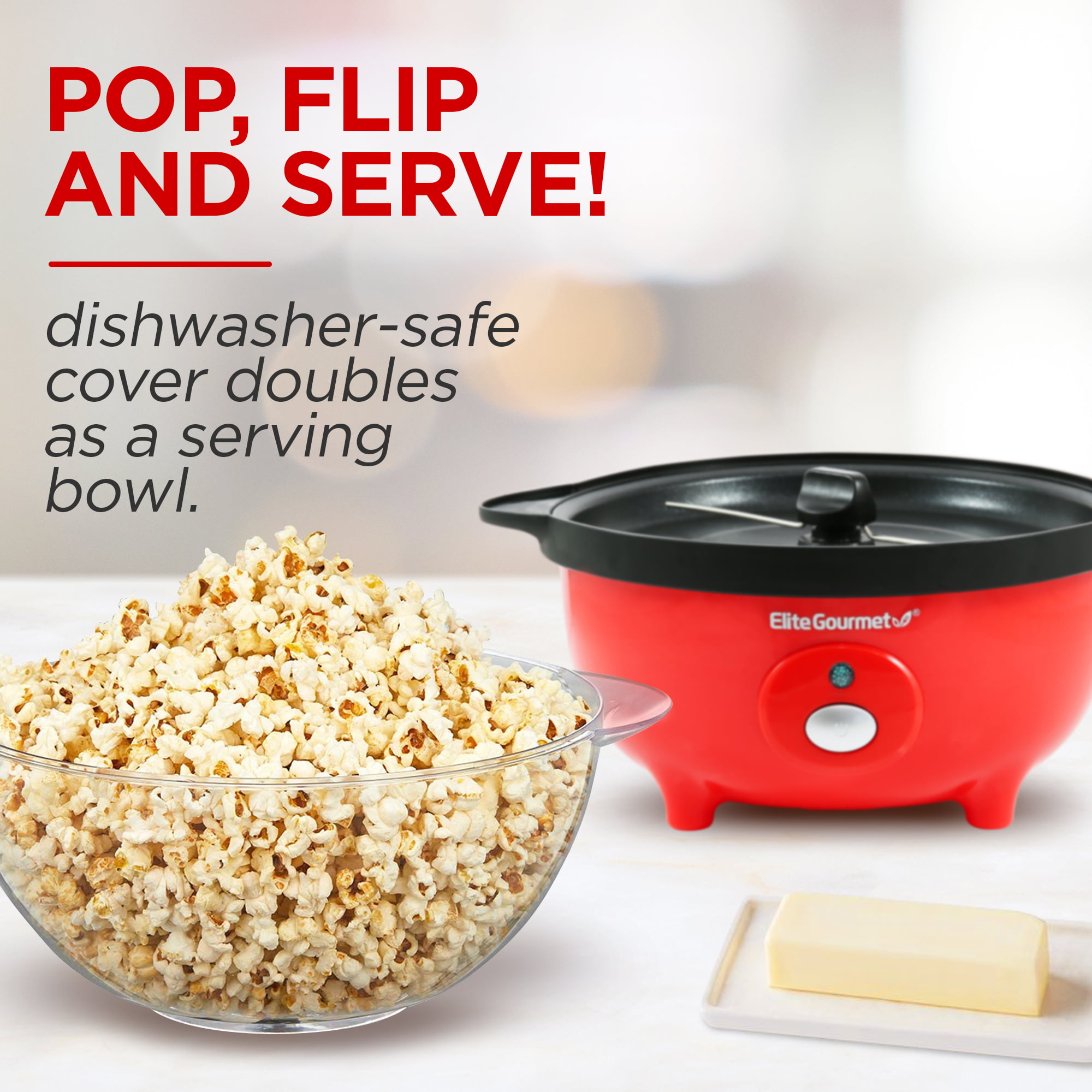 Elite Gourmet EPM330R Automatic Stirring 3Qt. Popcorn Maker Popper, Hot Oil Popcorn  Machine with Measuring Cap & Built-in Reversible Serving Bowl, Great for  Hom… in 2023