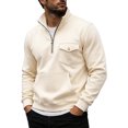 thumbnail image 2 of Mens Quarter Zip Pullover Sweatshirt Fall Winter Long Sleeve Casual Plain Stand Collared Sweatshirts with Pockets, 2 of 6