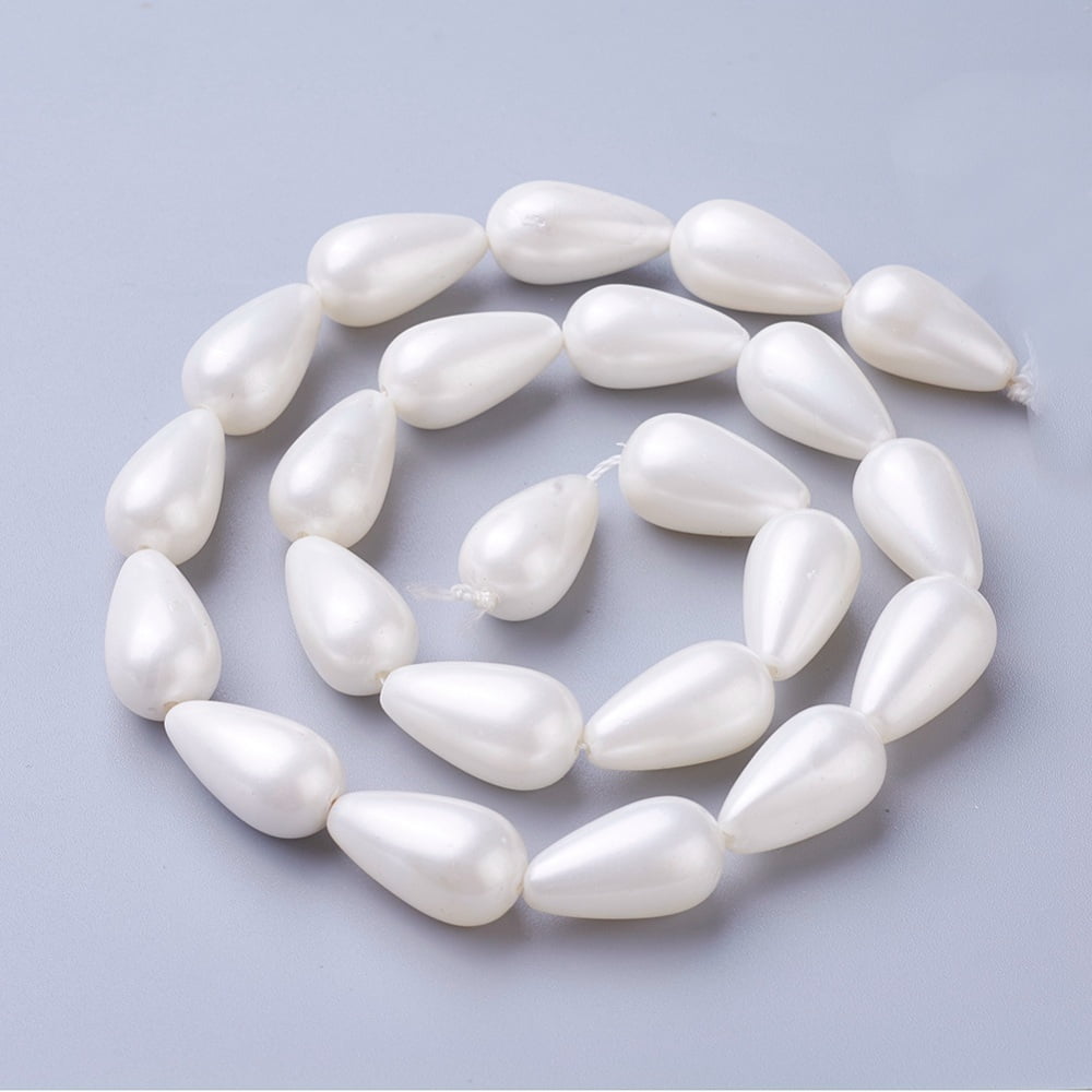 2strands Electroplate Shell Pearl Beads Strands Drop White 18~20x10~10.5mm Hole: 1mm about 20pcs/strand 15~16inch(40~41cm)