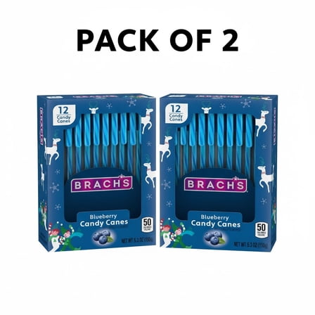 Brach's Blueberry Candy Canes, Holiday Christmas Candies, Christmas Candy Ornaments, 5.3 oz Box, 12 Count,2 PACK