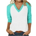 thumbnail image 3 of Blouses for Women Fashion,T-Shirts for Women,Fashion Women Patchwork 3/4 Sleeve T-Shirt Pullover V-Neck Top Shoulder Sleeve Blouse,Blouses for Women Casual, 3 of 7