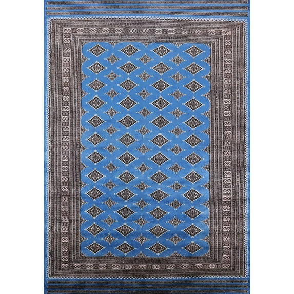 Ahgly Company Indoor Rectangle Mid-Century Modern Blue Oriental Area Rugs, 7' x 10'