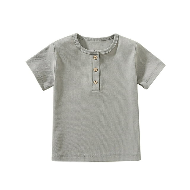 Penkiiy Haut à Manches Courtes pour Enfants Garçons Filles Mode Confortable Couleur Unie Col Rond 4 Ans Gris
