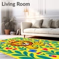 thumbnail image 2 of ODIKA 3'x5' Machine Washable Non-Slip Area Rug, Lion Alphabet Safari Medley with Jungle Leaves and Wildlife Letters High Traffic Rug with Pad, Yellow, 697945, 2 of 8