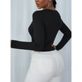 thumbnail image 7 of Arvbitana Women Knit Short Tops Solid Color V-Neck Buttons Long Sleeve T-Shirts Spring Fall Casual Slim Fit Shirts Cropped Pullover Streetwear, 7 of 7