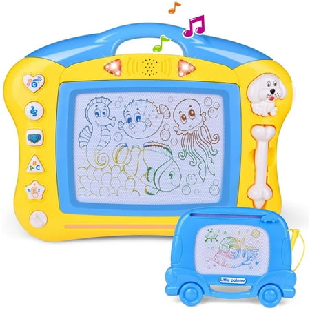 Fun Little Toys Magnetic Drawing Board Set for Kids and Toddlers. Large 15.35 Inch Magna Doodle Writing Pad Comes with a Travel Size Sketch Doodle Board.Blue