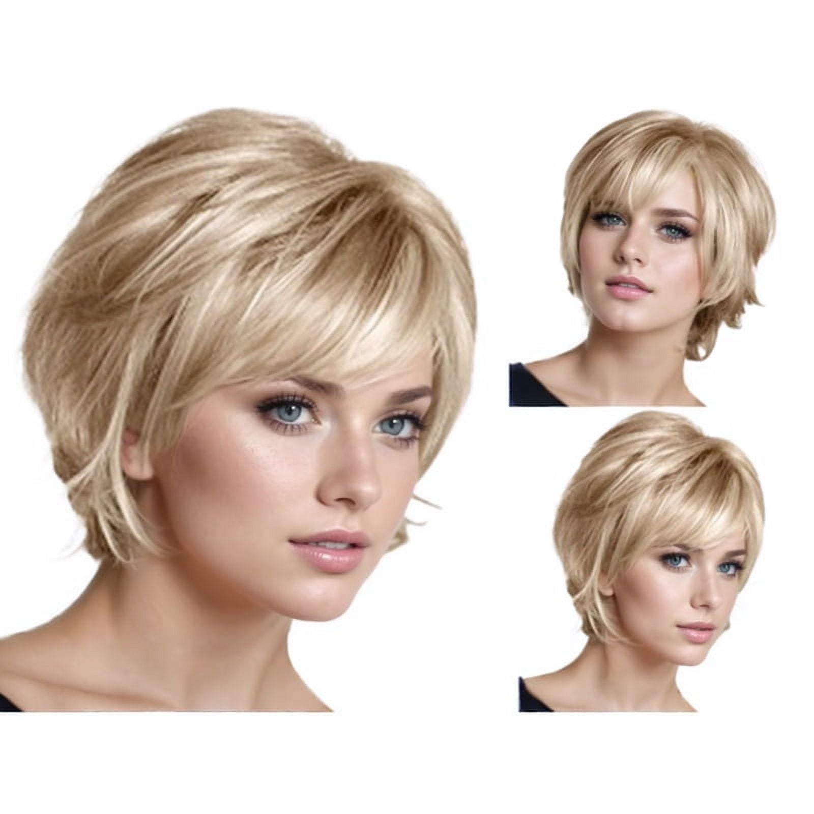 Fluffy oblique bangs golden white wig high temperature silk wig women's wig style