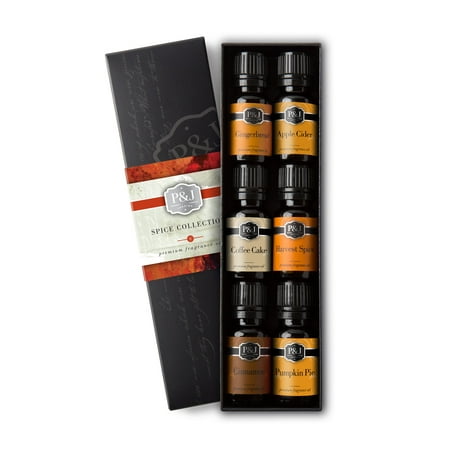 Spice Set of 6 Fragrance Oils - Premium Grade Scented Oil - 10ml - Cinnamon, Harvest Spice, Apple Cider, Coffee Cake, Gingerbread, Pumpkin