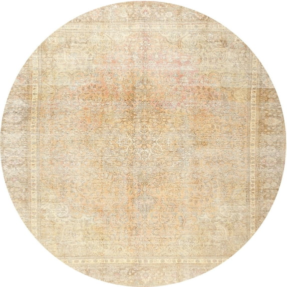 Ahgly Company Machine Washable Indoor Round Traditional Deep Peach Orange Area Rugs, 3' Round