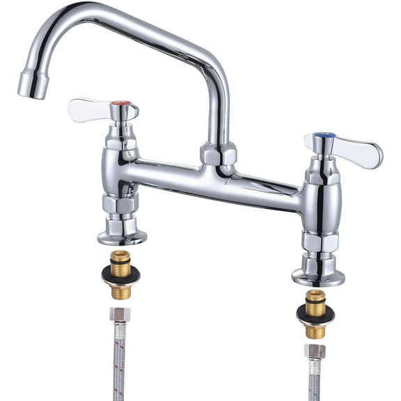 Commercial Sink Faucet with 8” Swivel Spout & Supply Lines, 8" Center Deck Mount
