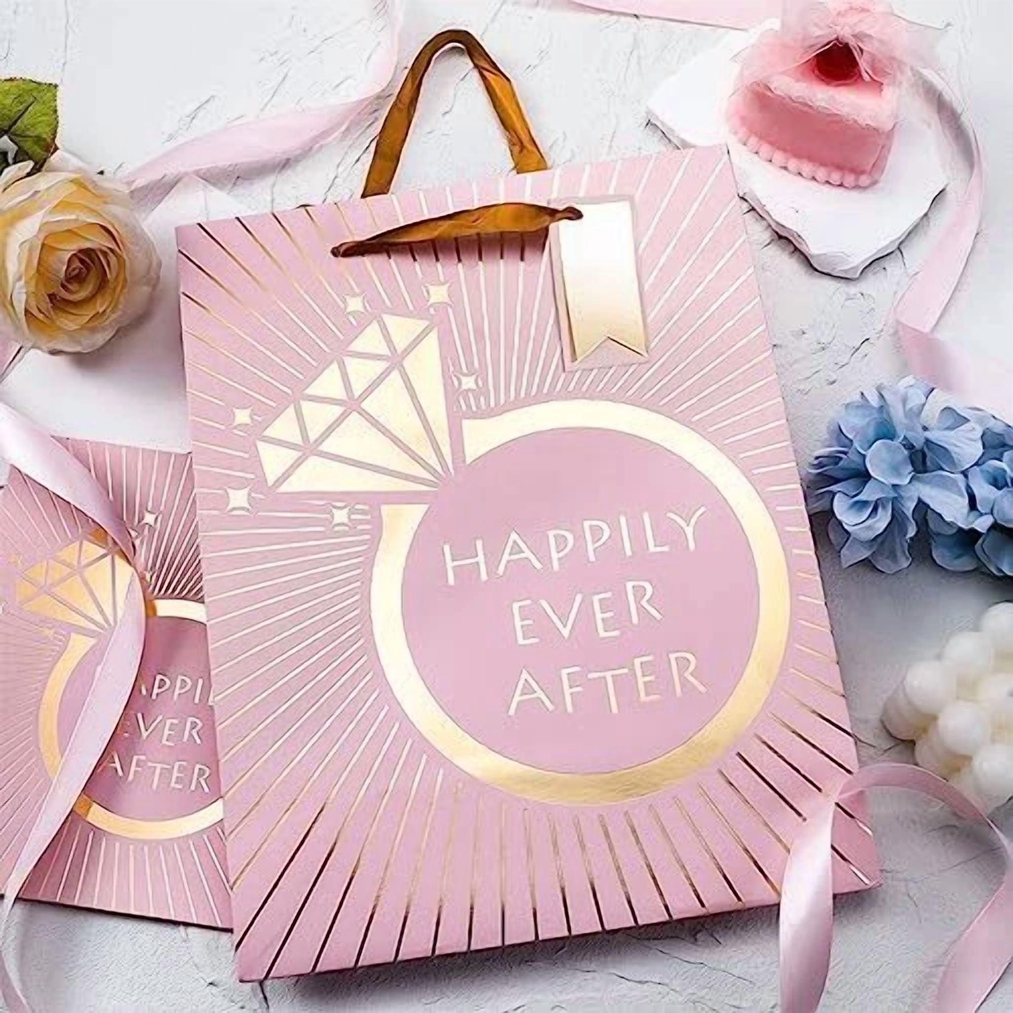BUTTERFLY- Wedding Gift Bag With Tissue Paper, Gift Tag And Greeting Wedding Ring/Pink