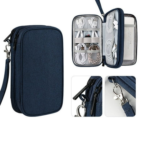 3-Layer Waterproof Organizer Bag 7.9 Portable Travel Cable Storage Pouch for Hard Drive Power Bank Earphones Chargers & SD Cards