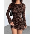thumbnail image 3 of Women's Leopard Print Long Sleeve Bodycon Mini Dress, Slimming Fitted Short Dress for Elegant Occasions, 3 of 5