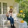 thumbnail image 2 of ZYPPPA  Outdoor Bench, 47" Iron Steel Frame Garden Bench with Mesh Pattern and Plastic Backrest Armrests, Patio Bench for Garden Park Yard Front Porch Patio, White, 2 of 17