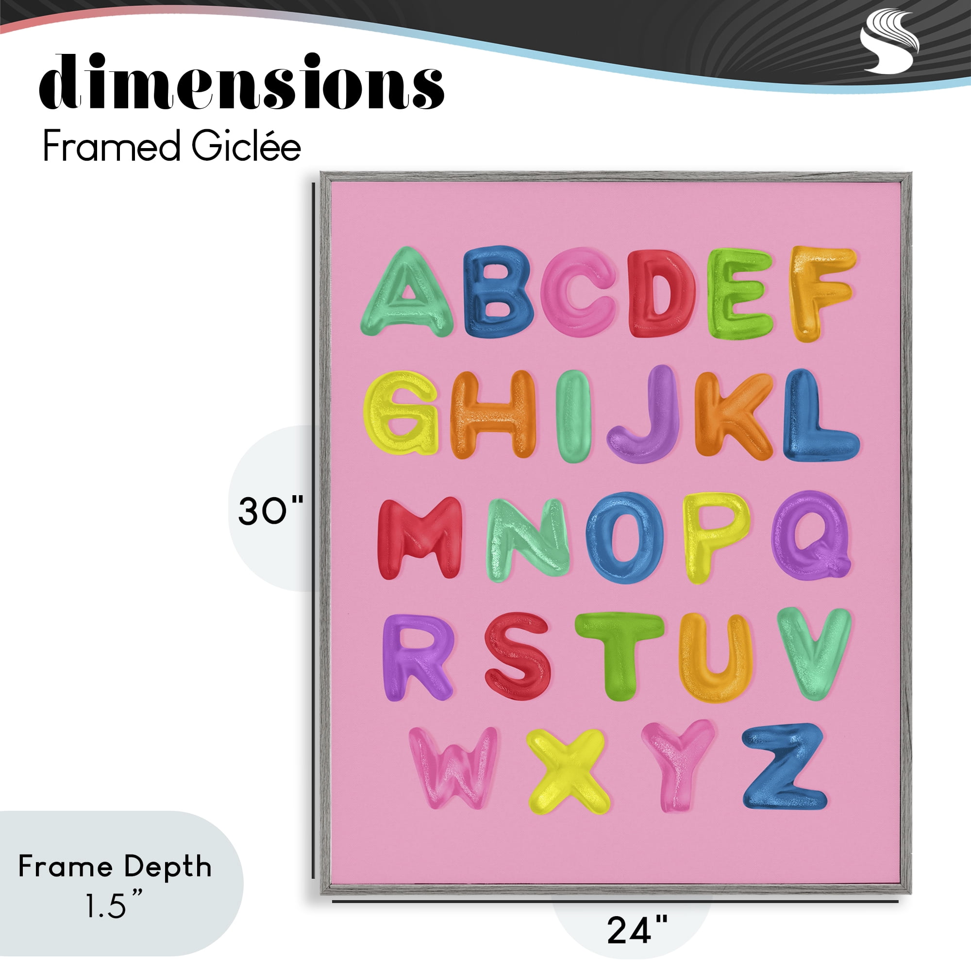 Stupell Industries Gummy Alphabet over Pink Gray Framed Giclee Art, design by LISH Creative