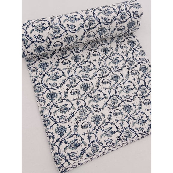 Cotton Handmade Kantha Quilt Unique Design With Floral, Twin Size