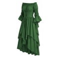 thumbnail image 6 of Halloween Off-Shoulder Corset Dress for Women, Long Bell-Sleeve Gown with Lace-Up Waist & High-Low Hem — Renaissance Costume Green XXL, 6 of 8