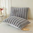 thumbnail image 2 of XeGe Set of 2 Fluffy Faux Rabbit Fur Pillowcases, Cozy Luxury Striped Plush Fuzzy Zippered Pillow Cases, Decorative Shaggy Furry Ribbed Long Pillow Shams Bedroom Living Room 20x36, King, Light Grey, 2 of 7