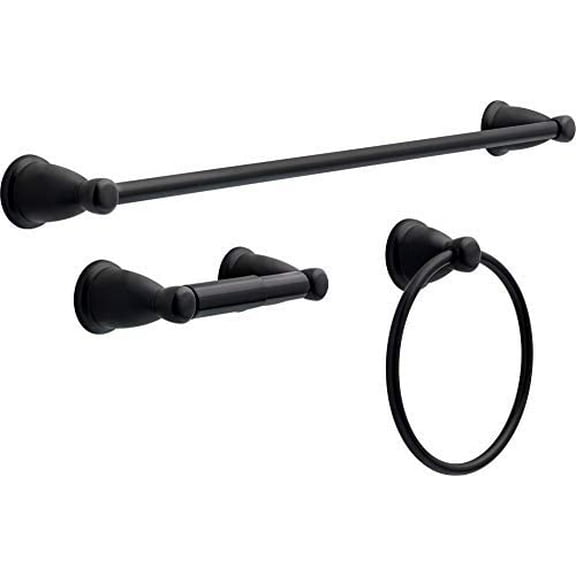 Kinla 3-Piece Bathroom Set Matte Black 24" Towel Bar Rack, Toilet Paper Holder, Ring KIN3PC-MB