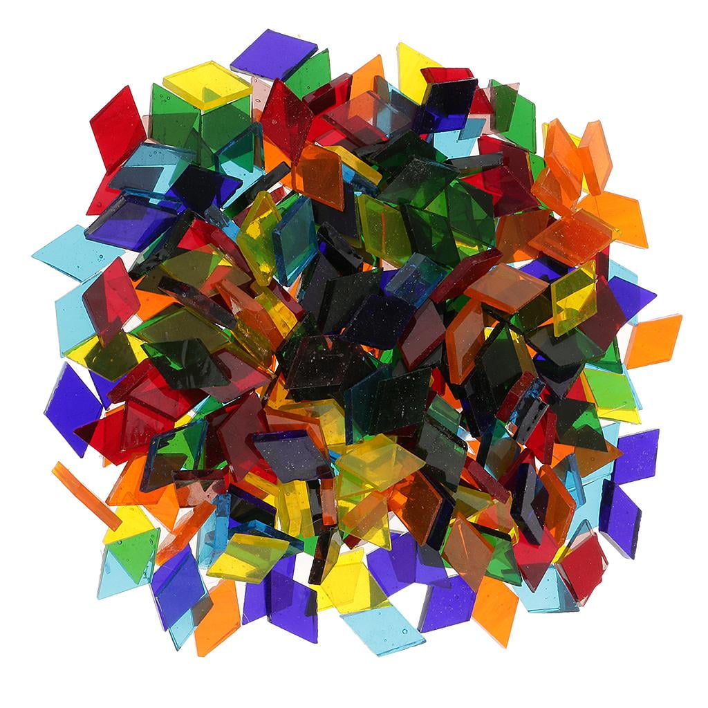 FVDPWYE 320g Mixed Color Clear Triangle Rhombus Shape Glass Mosaic Tiles Pieces for Art