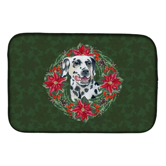 Dalmatian Poinsetta Wreath Dish Drying Mat