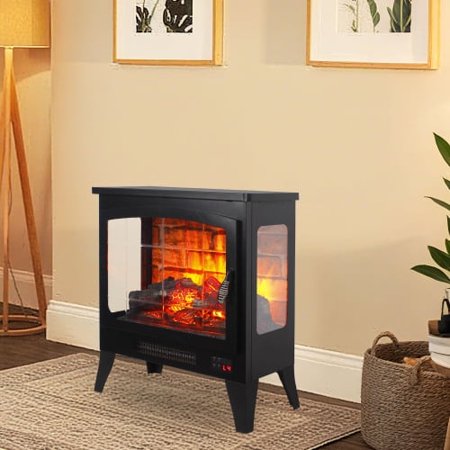21" 3D Flame Electric Fireplace Stove, Freestanding, LED Flame Effect, Remote Control