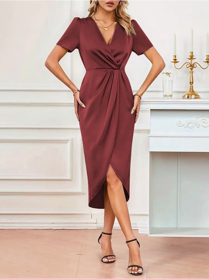 red satin wrap midi dress Dark Burgundy Dress - Satin Dress - Satin Wrap Dress - Midi Dress