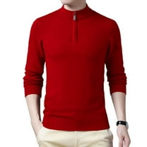 SWSMCLT Men's Soft Pullover Fall Half Zip Long Sleeve Sweater Knit Zip Spring Turtleneck Winter Pullover Red 36