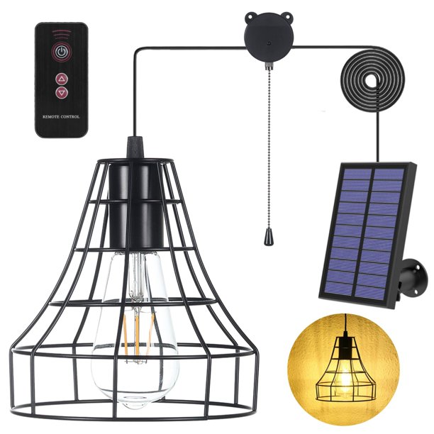 Yumamei Luces Solares Colgantes Con Energía Solar Para Cobertizo Con Cable De Tracción Y Control Remoto Para Exteriores, Interiores, Luces Solares Para Cenador Con Panel Solar Ajustable Para Patio, Ba