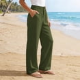 thumbnail image 4 of Womens Summer Palazzo Pants Wide Leg Loose Fit Flowy Beach Trousers Pleated Elastic Waist with Pockets for Travel,Olive Green,L, 4 of 8