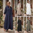 thumbnail image 2 of Quixlent Women's Cotton Linen Shirt Dress Casual Rolled-Up Sleeve Button Dowm Maxi Dress Summer Loose Tunic Shift Dress, 2 of 7