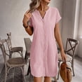thumbnail image 5 of TAGOLD Womens Short Sleeve V-Neck Dress Linen Solid Color Loose Casual Dress For Summer Daily Wear, 5 of 5