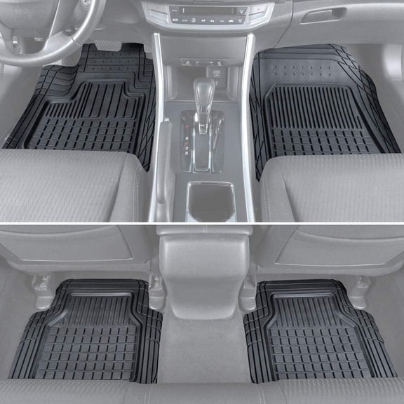 BDK Rubber Car Floor Mats - Classic Square Grid Channels - Trim to Fit Feature, 100% Odorless