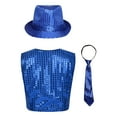 thumbnail image 2 of Alvivi Boys Sequins Waistcoat Hip-Hop Street Dance Stage Performance Vest Jacket with Hat Necktie Blue 14-15, 2 of 5