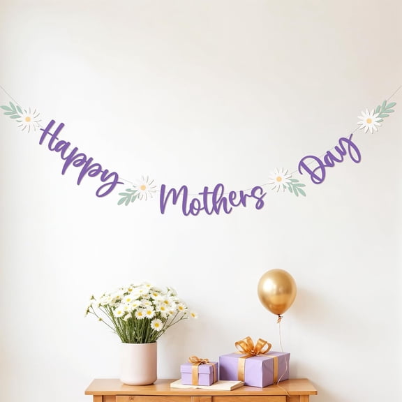 Cheerland Happy Mothers Day Banner White Flowers Pastel Purple Garland Lavender Letter Sign Cutouts Backdrop