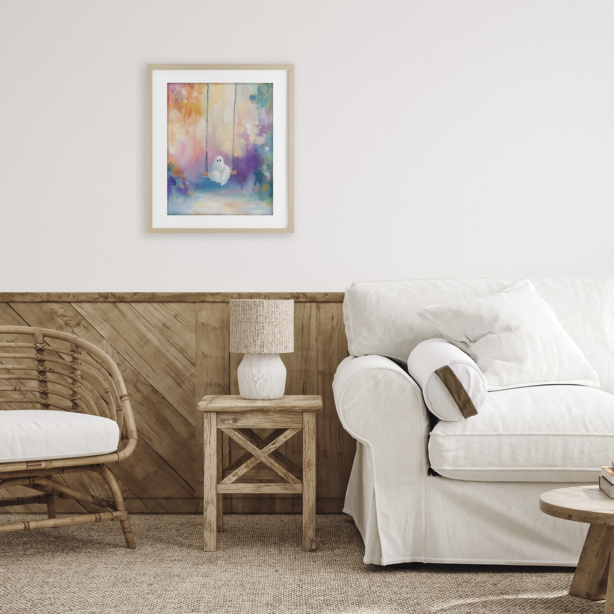 Stupell Industries Watercolor Ghost on Swing Birch Framed Print Under Glass, design by The Prints Vibe