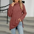 thumbnail image 2 of ATOYSOY Outwear Fall Solid Color Side Split Tops Loose Knitted Shirts for Women Long Sleeve Tees Trendy High Neck Pullovers Casual Ribbed Orange XXL, 2 of 8