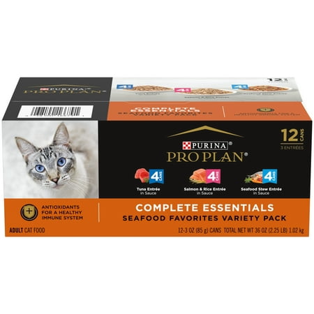 Purina Pro Plan High Protein Wet Cat Food Variety Pack Complete Essentials Seafood Favorites