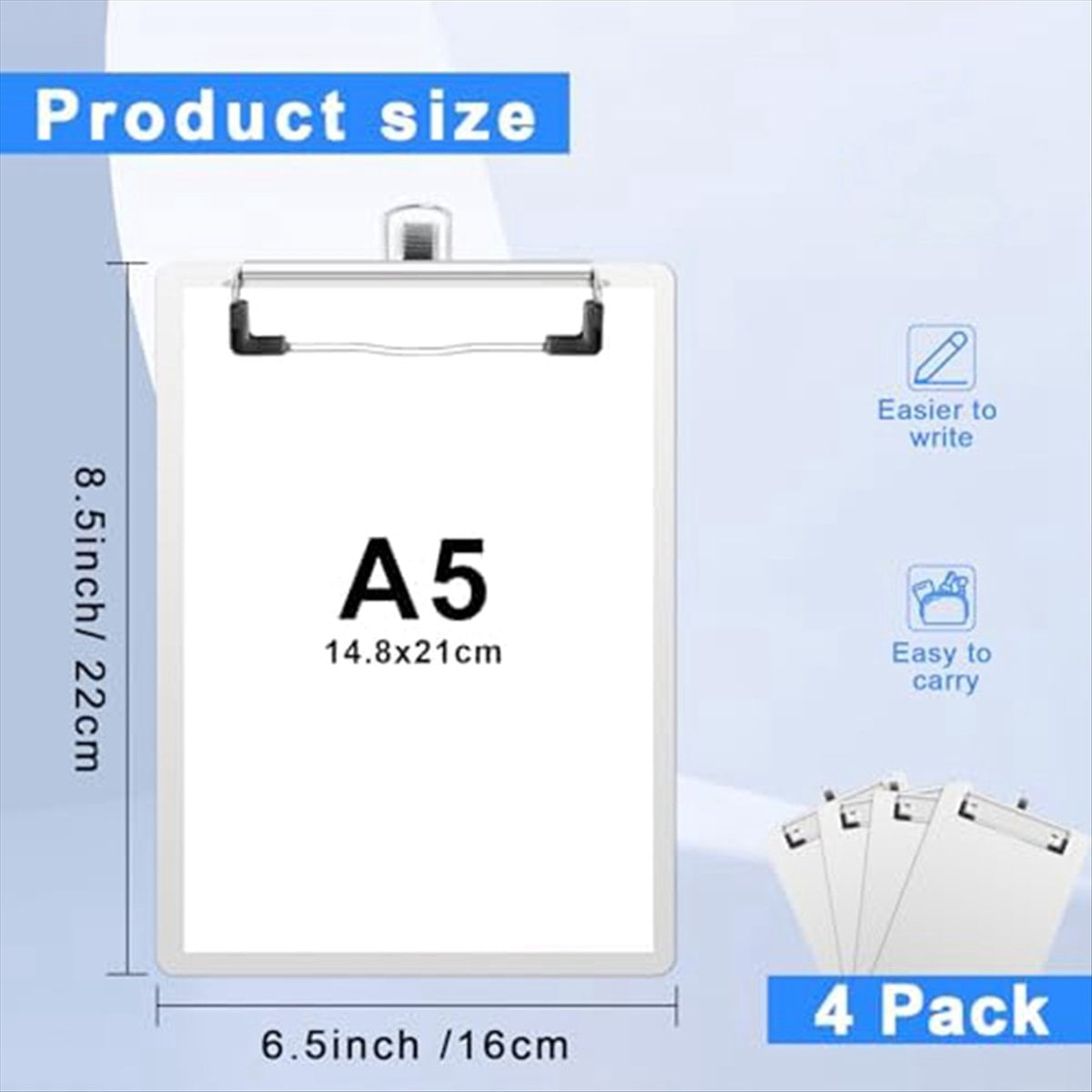 4-Pack Clipboards, A5 Size Clipboards with Pen Holder, Suitable for Offices, Restaurants, Schools and Laboratories