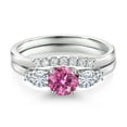 thumbnail image 3 of Gem Stone King 10K White Gold Pink Moissanite White Moissanite and White Lab Grown Diamond 5 Stone Bridal Engagement Wedding Ring Set for Women (0.81 Cttw, Round: 5MM and 3MM, Size 5), 3 of 6