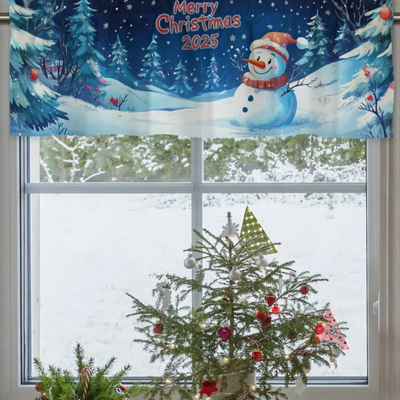 KuphiL10C Christmas Kitchen Valance Curtains for Small Windows, Snowman Rod Pocket Farmhouse Valance for Kitchen Bedroom, 54x18 inch, 1 Panel