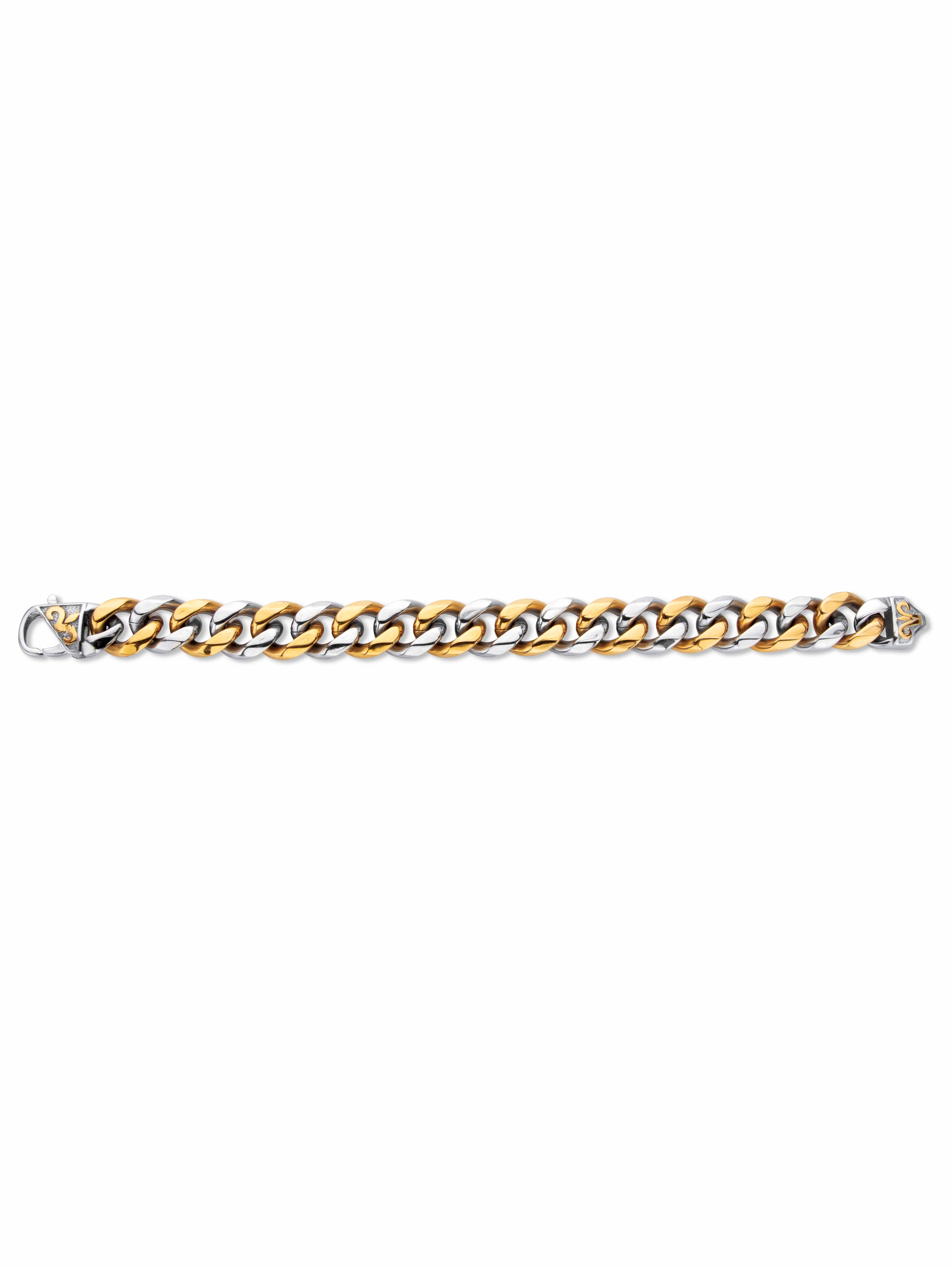 PalmBeach Jewelry Men's Two-Tone Gold Ion Plated Stainless Steel Curb Link Bracelet 8.5" or 9.5" Length