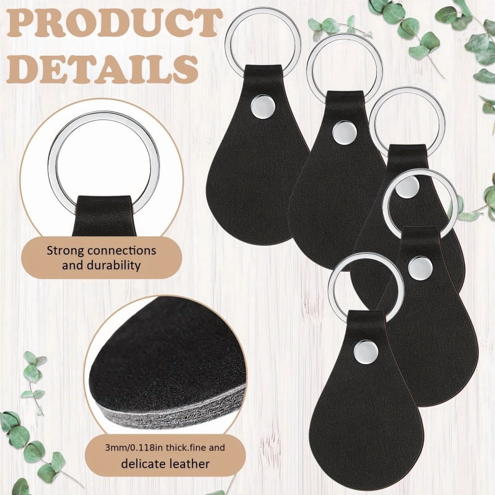 Set of 100 Faux Leather Key Fob Kits - Black Keychain Blanks Made of Faux Leather, Complete with Key Rings And Rivets, Perfect for Bulk Laser Engraving And Keychain Creation, Ideal for Party Favors