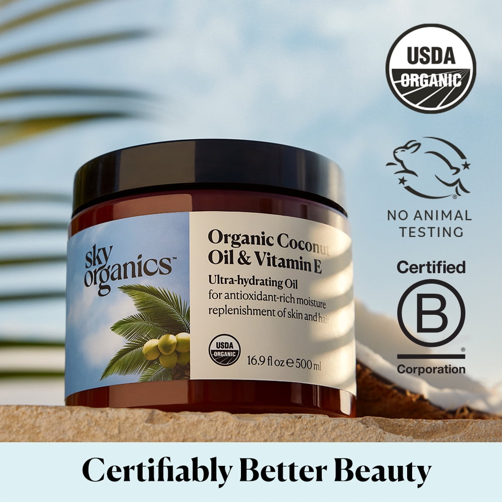 Sky Organics Organic Coconut Oil & Vitamin E Ultra-Hydrating Oil for Hair + Skin, 16.9 fl oz