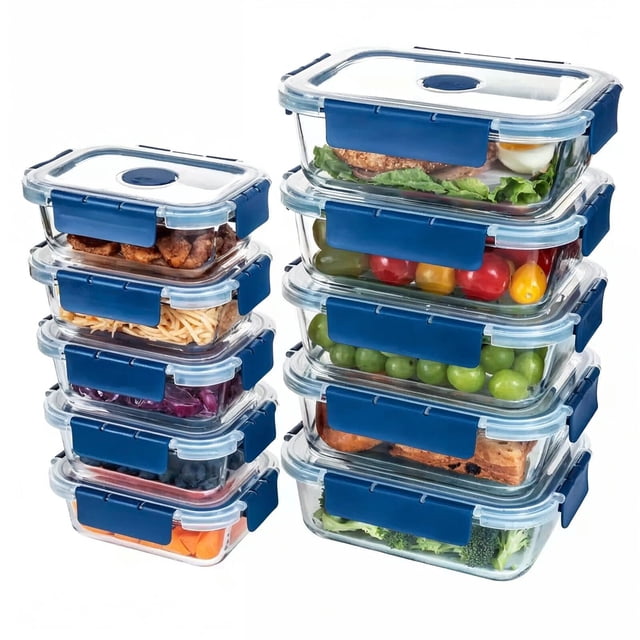 TechGen Premium Borosilicate Glass Food Storage Containers with Snap Locking Lids, 10 pack