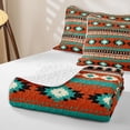 thumbnail image 4 of jejeloiu Bold Aztec Twin Quilt Set For Men Women,Tribal Pattern Twin Coverlet Set,Orange Teal,2 Pieces, 4 of 7
