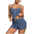 thumbnail image 2 of pstuiky Short Pajamas for Women Fashion Solid Color Cami Pajama Sets with Pants Leisure Loose Fit Crew Neck Sleeveless Sleepwear Womens Loungewear Gray L, 2 of 6