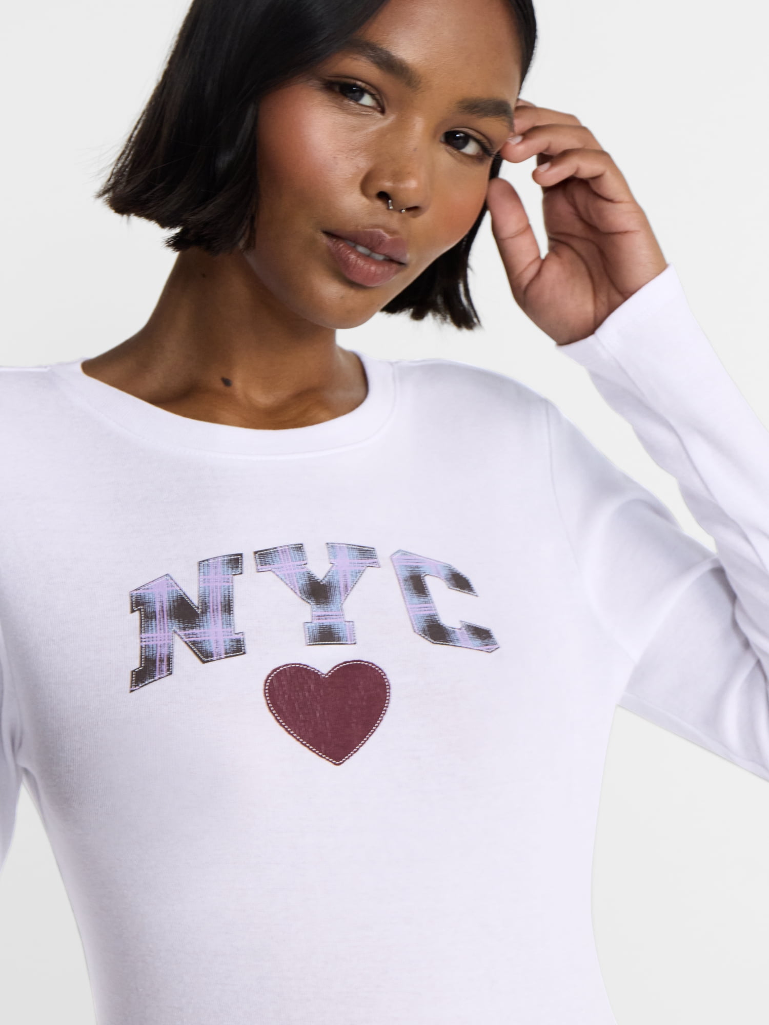 No Boundaries Graphic Baby Cotton Tee with Long Sleeves, Women's XXS-XXL